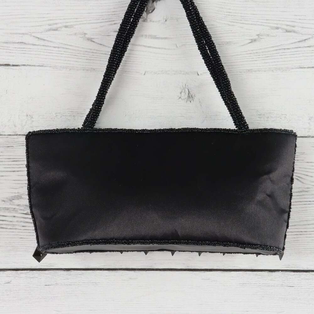 Vintage 90s Bijoux Terner Black Satin Beaded Mini Bag - Picture 3 of 10